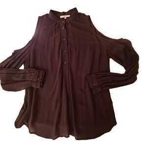 Anthropologie Ro & De Women's Half-Placket Cold Shoulder Blouse Black Medium